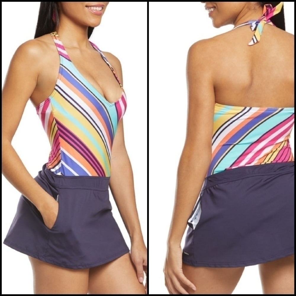 NEW! NAUTICA One-Piece Docked Halter Swimsuit Dress.